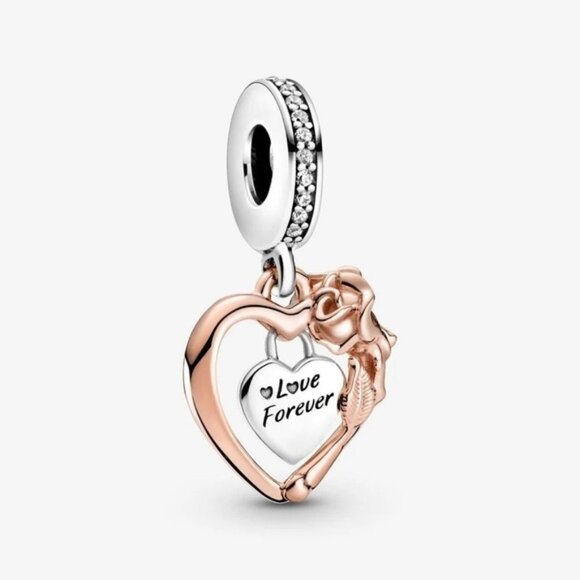 Rose Gold and Silver Heart Charm - Picture 1 of 4